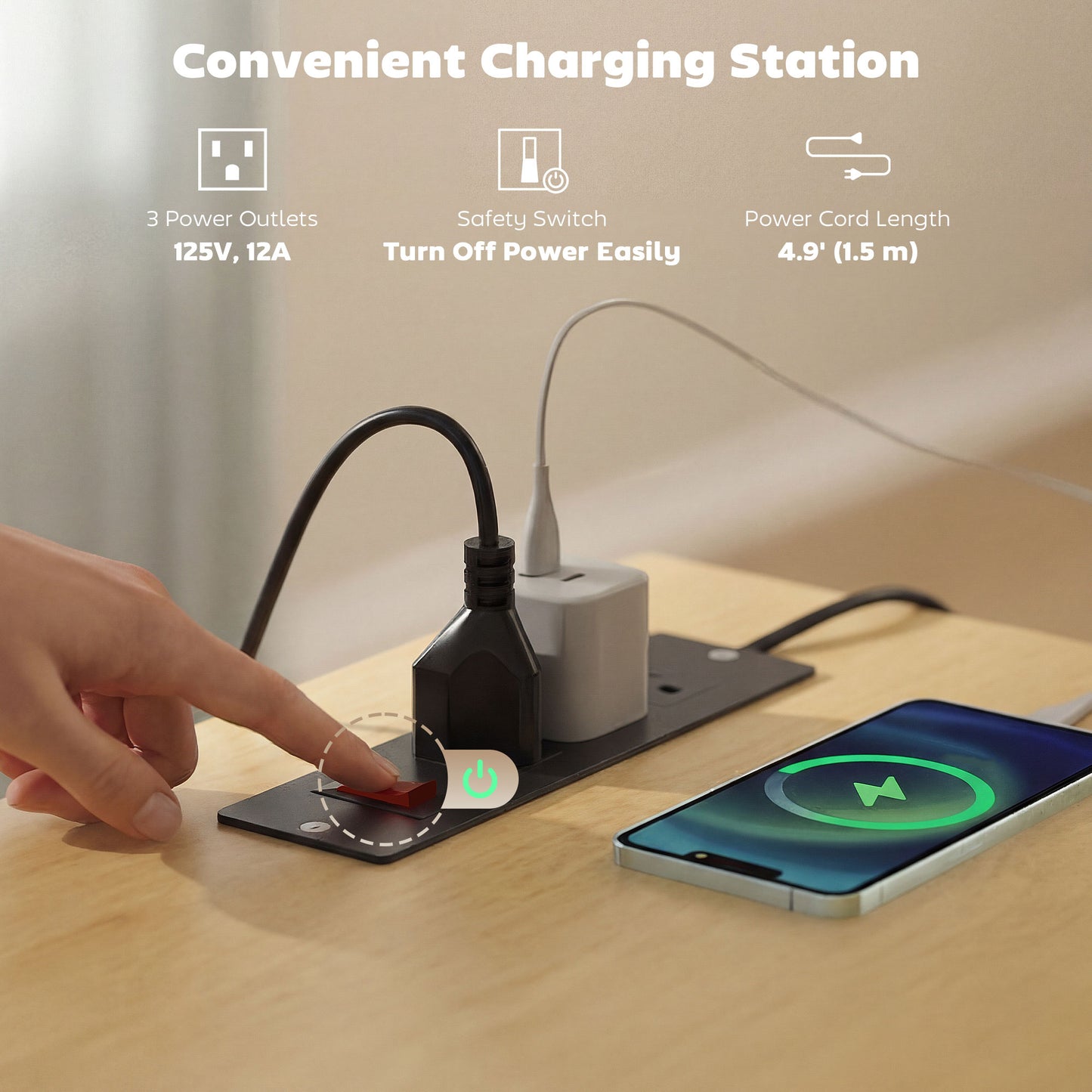 HOMCOM Kitchen Island Cart Charging Station Drop Leaf Black