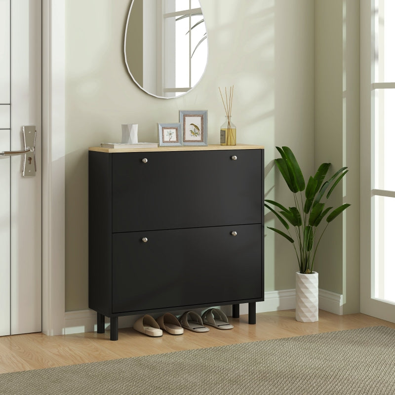 HOMCOM Modern 2-Drawer Shoe Cabinet with Adjustable Shelves for 16 Pairs