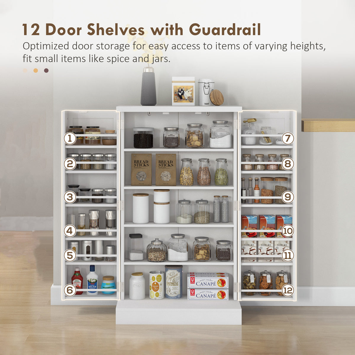 Kitchen Pantry Cabinet with 5-Tier Shelving and 12 Spice Racks – 24"W x 41"H