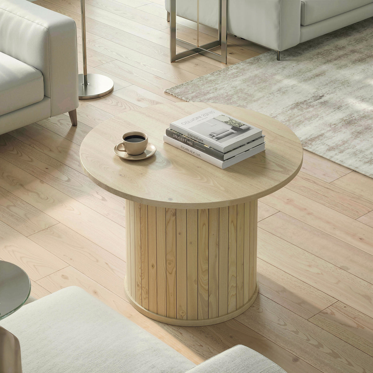 24" Round Coffee Table with Slatted Pedestal Base