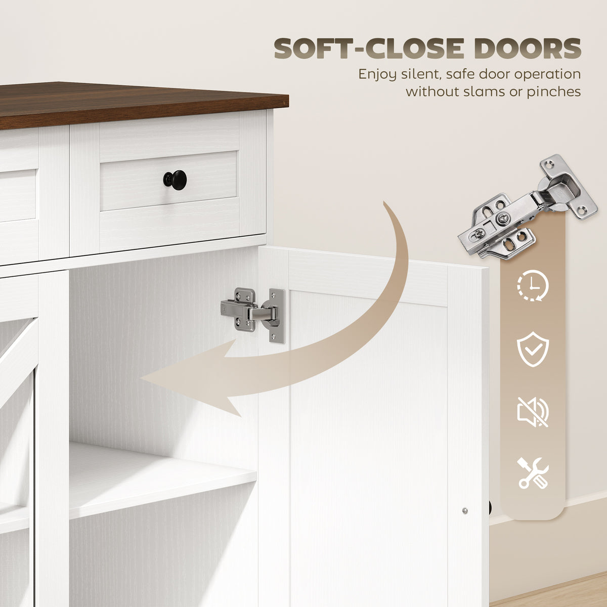 Farmhouse Kitchen Storage Cabinet with Acrylic Barn Doors and 3 Drawers – 54"W x 31"H
