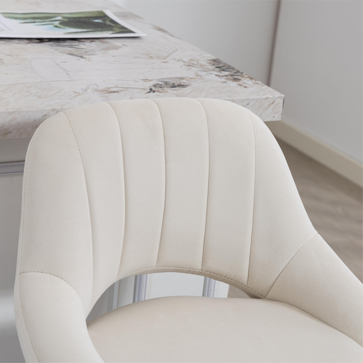 Velvet Swivel Counter Stools with Cutout Back, Set of 2, Cream White