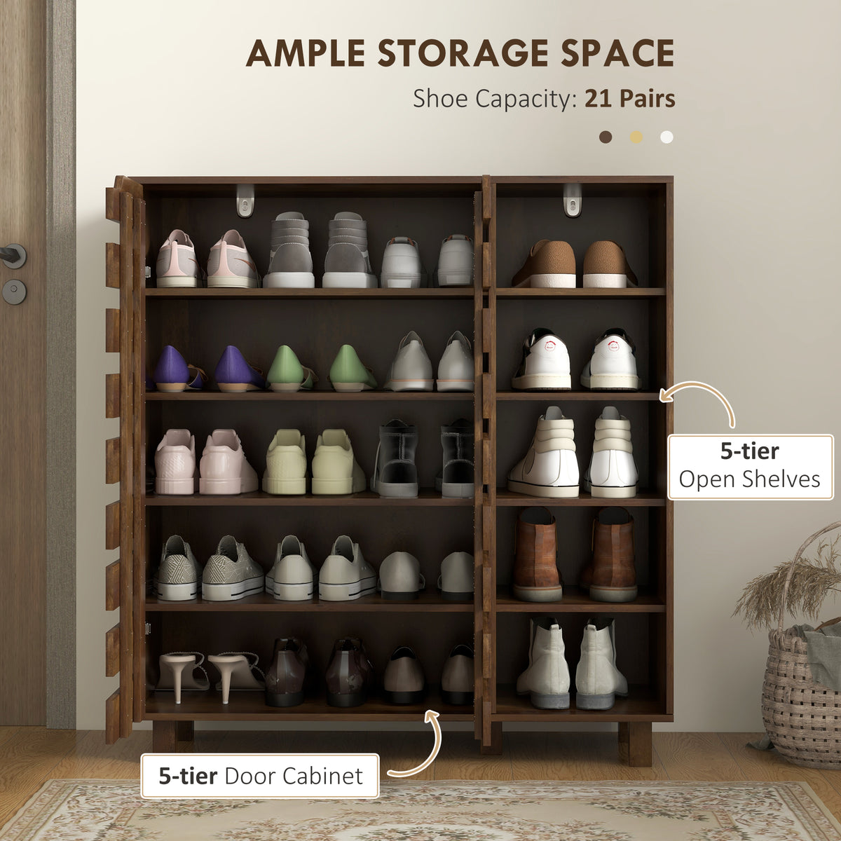 Shoe Cabinet with 5-Tier Double Door Storage – 34"W x 37"H