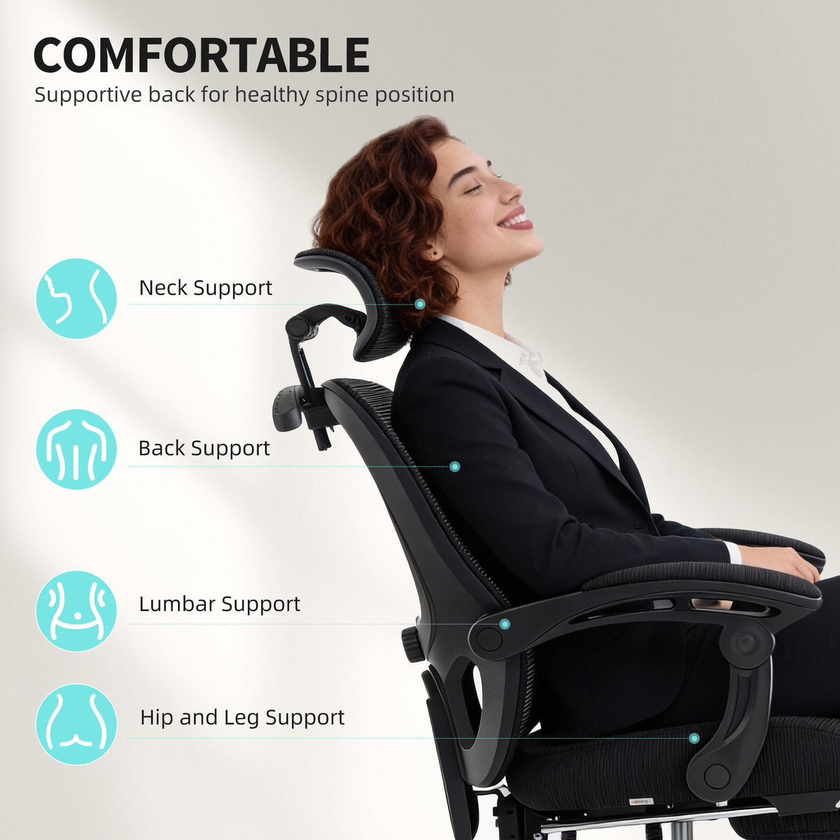 Office Chair, Ergonomic Mesh Computer Desk Chair with Adjustable Headrest, Black