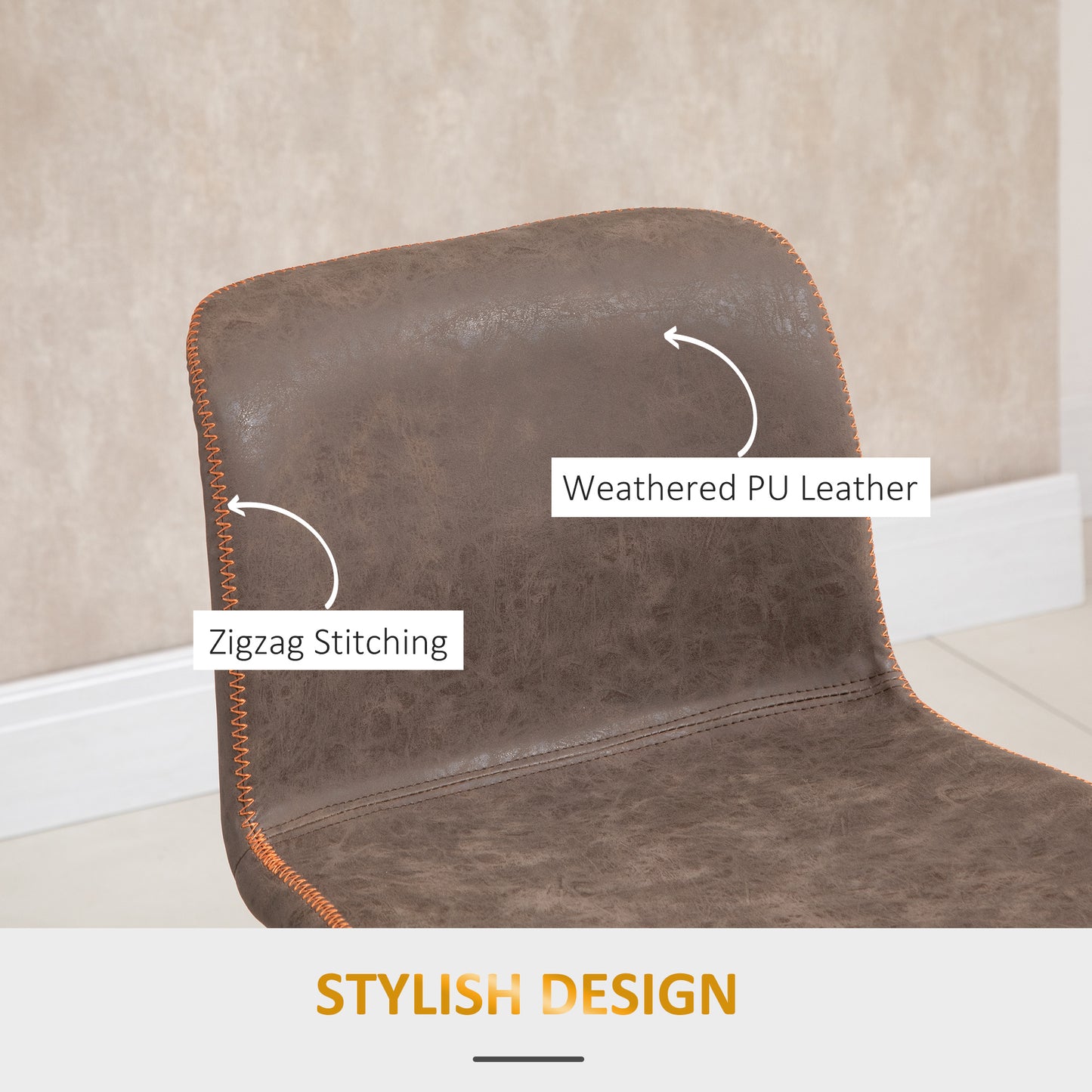 HOMCOM 2-Piece Swivel Brown PU Leather Adjustable Counter Height Bar Stools