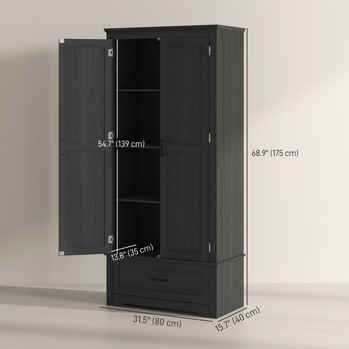Tall Farmhouse Kitchen Pantry Cabinet with 2 Doors – 32"W x 69"H
