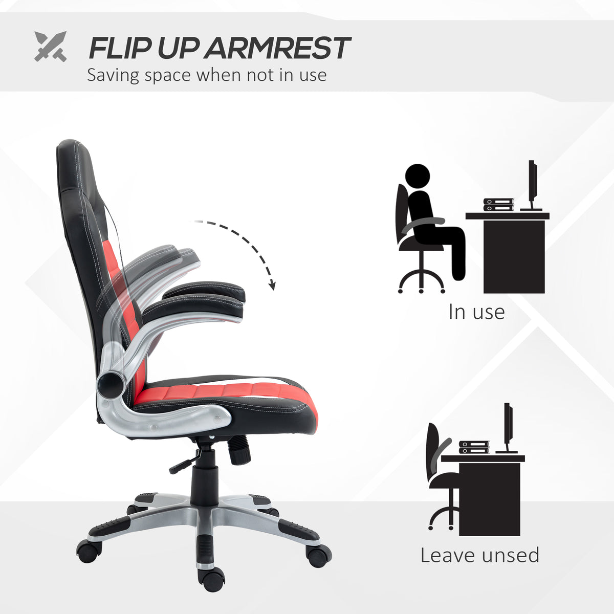 Racing Gaming Chair, PU Leather Executive Computer Desk Chair with Adjustable Height, Red