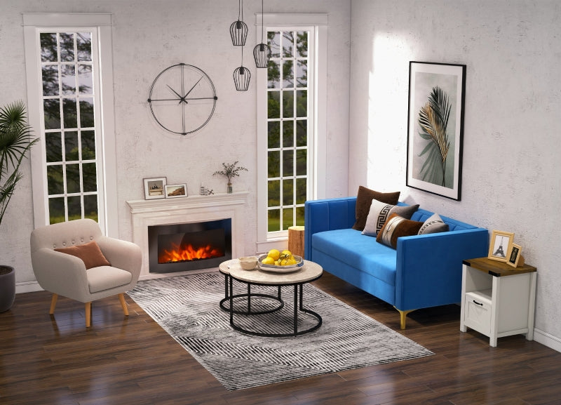 HOMCOM Modern 2-Piece Nesting Coffee Table Set, Round Cement Grey Living Room