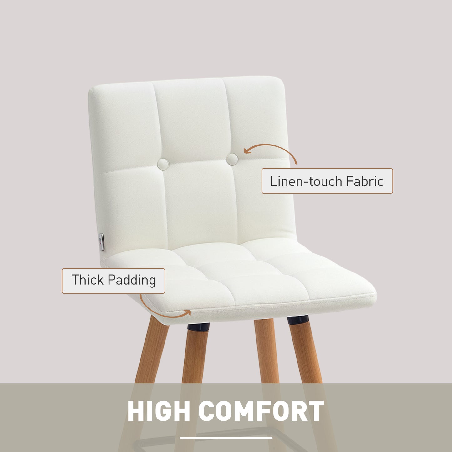 Stylish Upholstered Modern Kitchen Bar Stools Set of 2, Solid Wood Legs