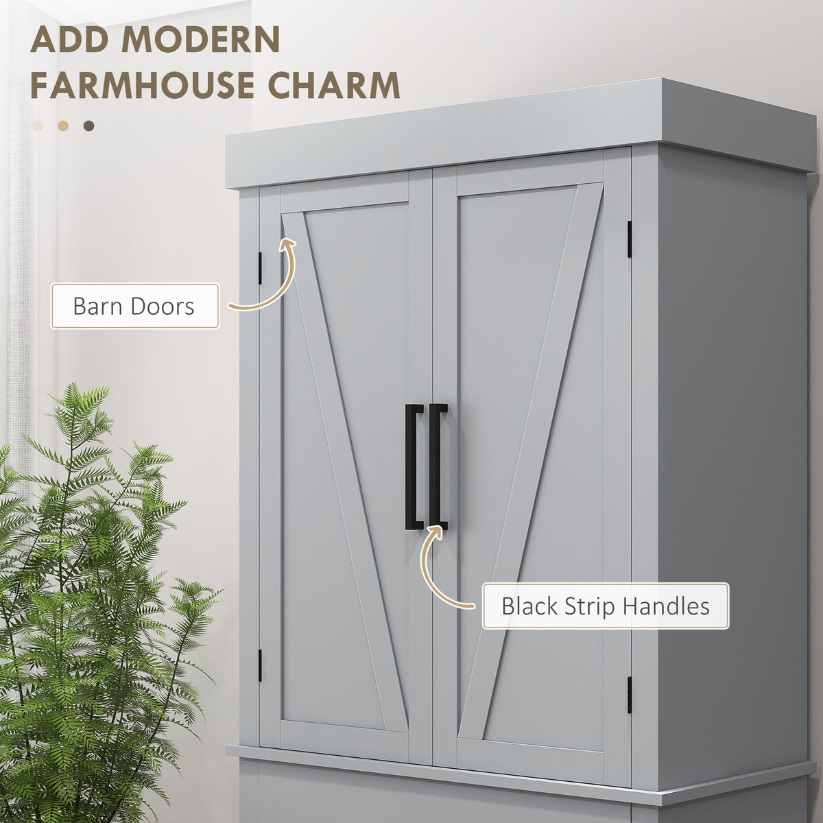 Farmhouse Kitchen Pantry Cabinet with 4 Barn Doors – 30"W x 72"H