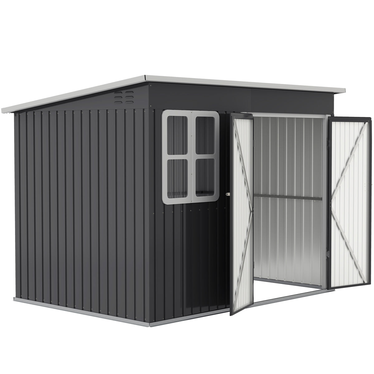 8.5' x 6' Galvanised Steel Outdoor Storage Shed, Garden Shed with Window, Lockable Wide Doors and Air Vents – Dark Grey