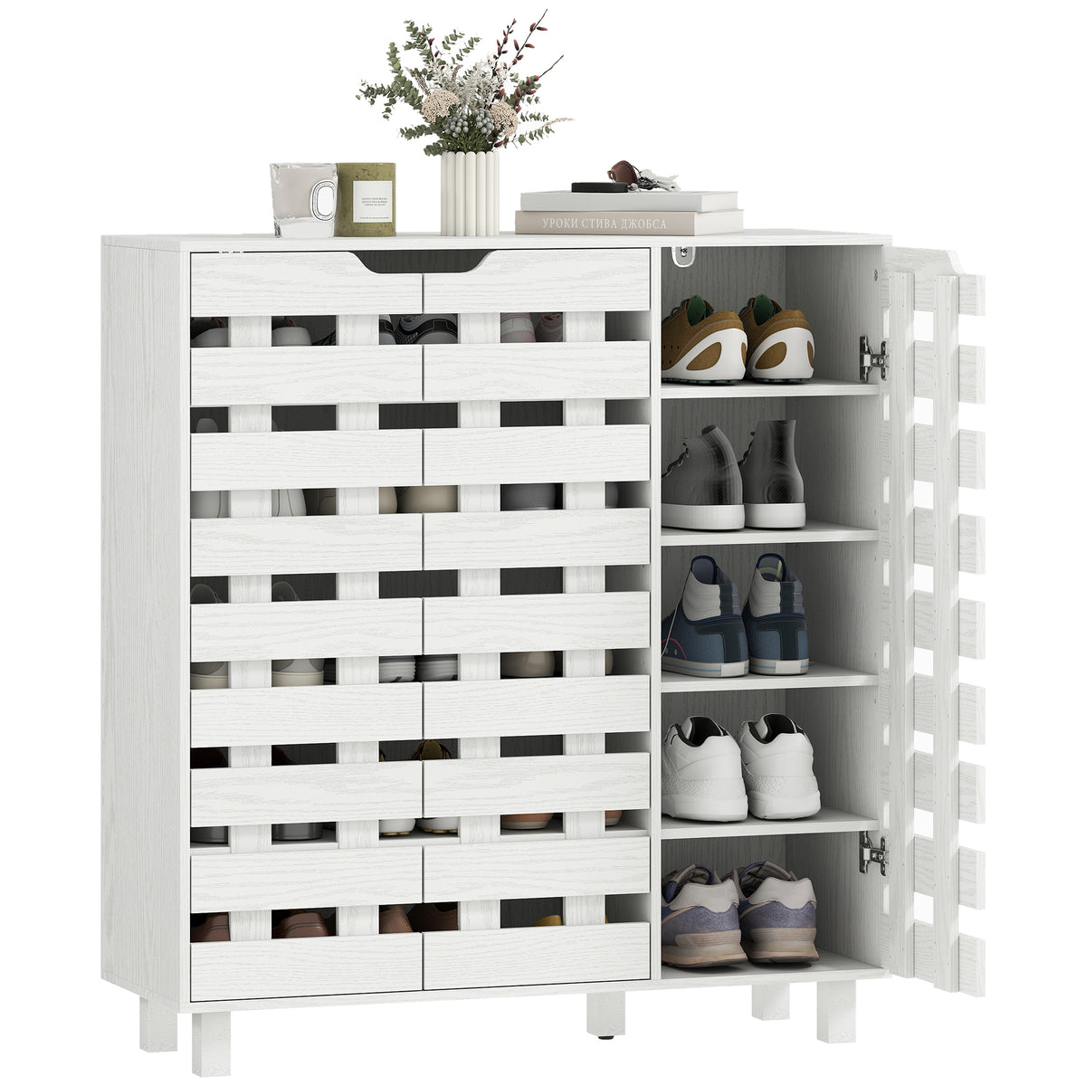 Shoe Cabinet with Hollowed-Out Doors – 34"W x 37"H