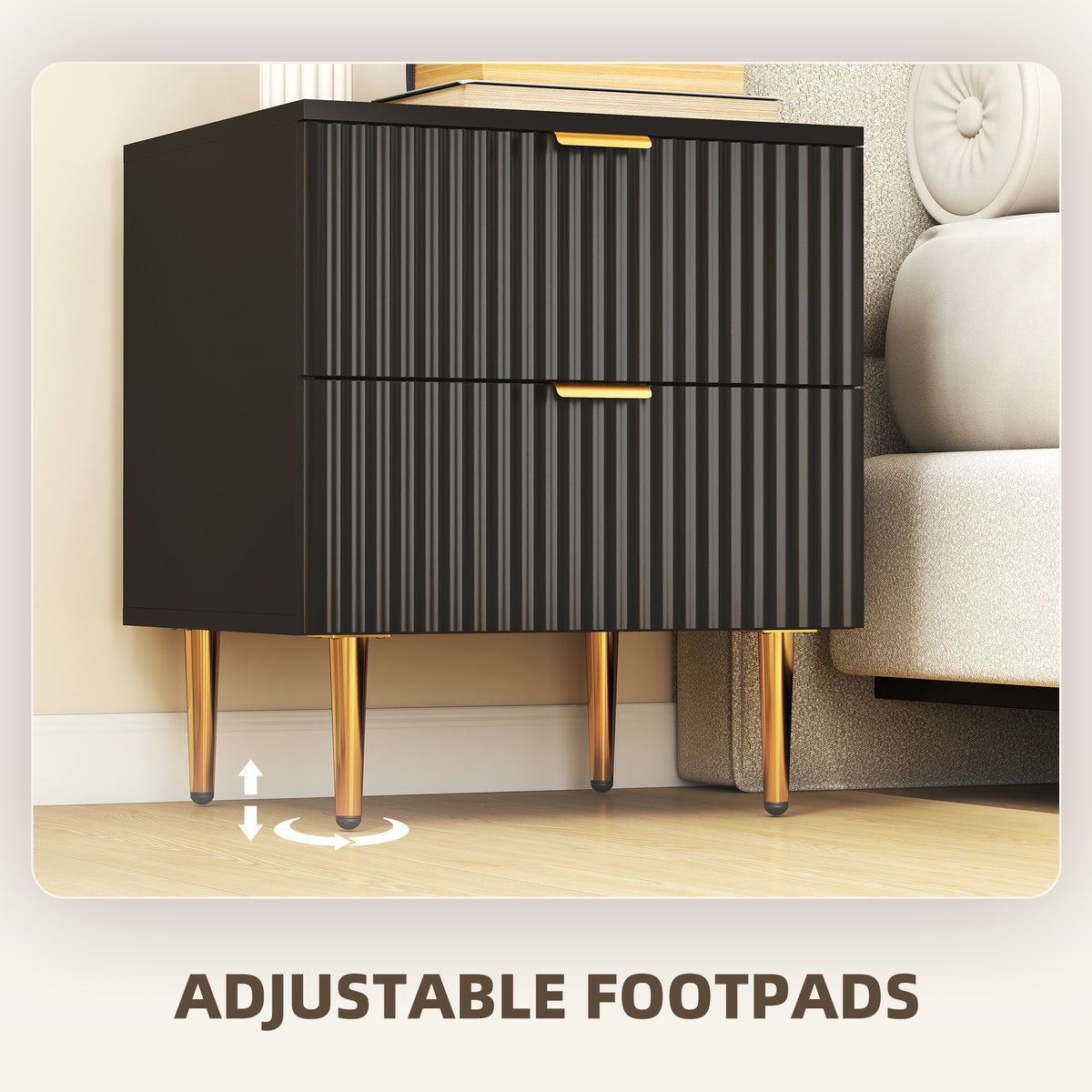 Modern 2-Drawer Nightstands with Metal Legs, Set of 2 – 19"W x 22"H