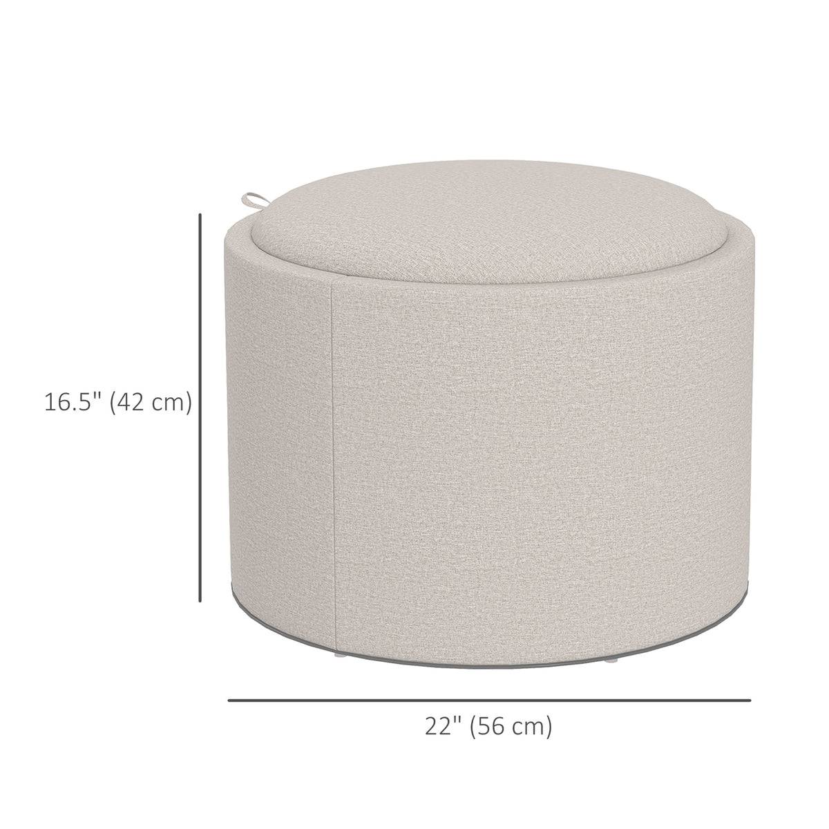 Round Storage Ottoman Coffee Table with Tray Top, Linen Upholstered