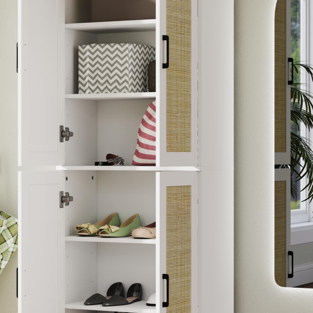 Tall Kitchen Pantry with 4 Rattan Doors and Adjustable Shelves – 24"W x 67"H