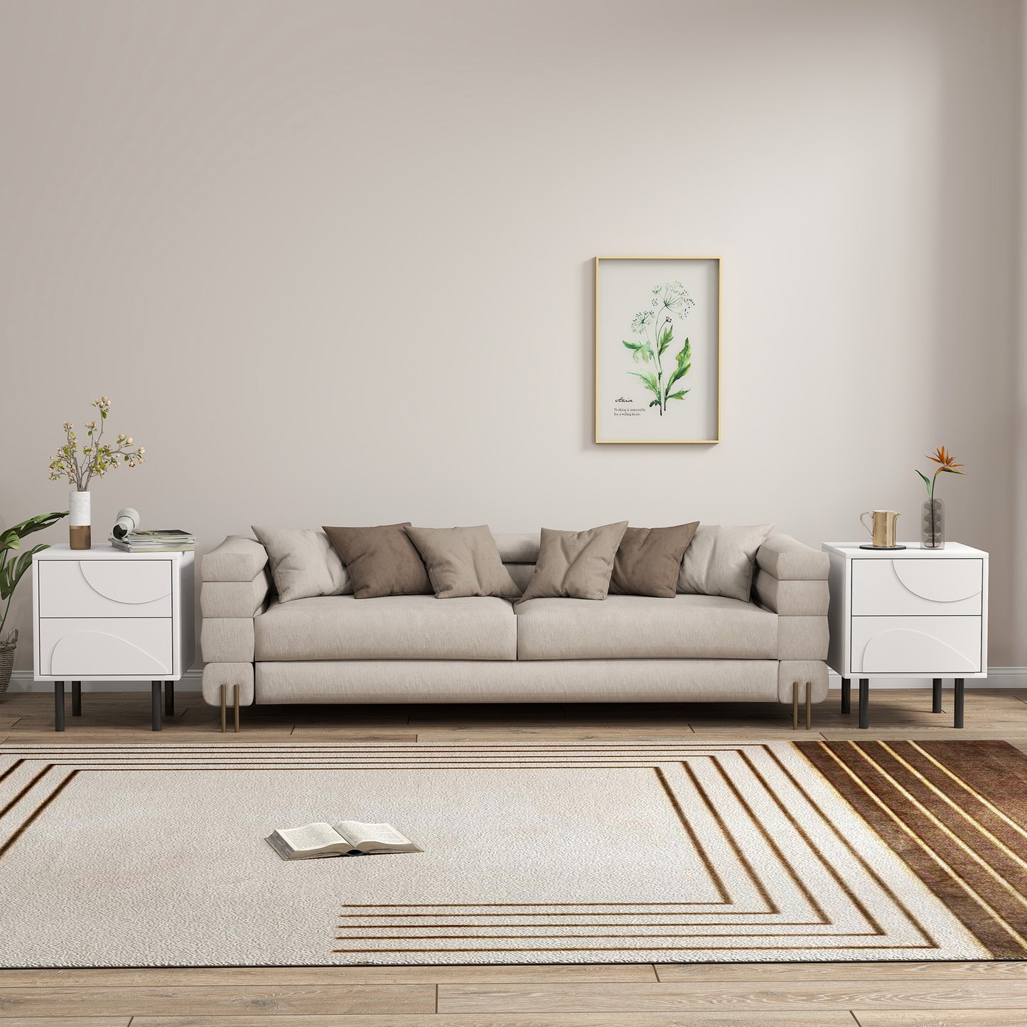 HOMCOM Modern White Nightstand Set of 2 with Push-Open Drawers, Steel Legs