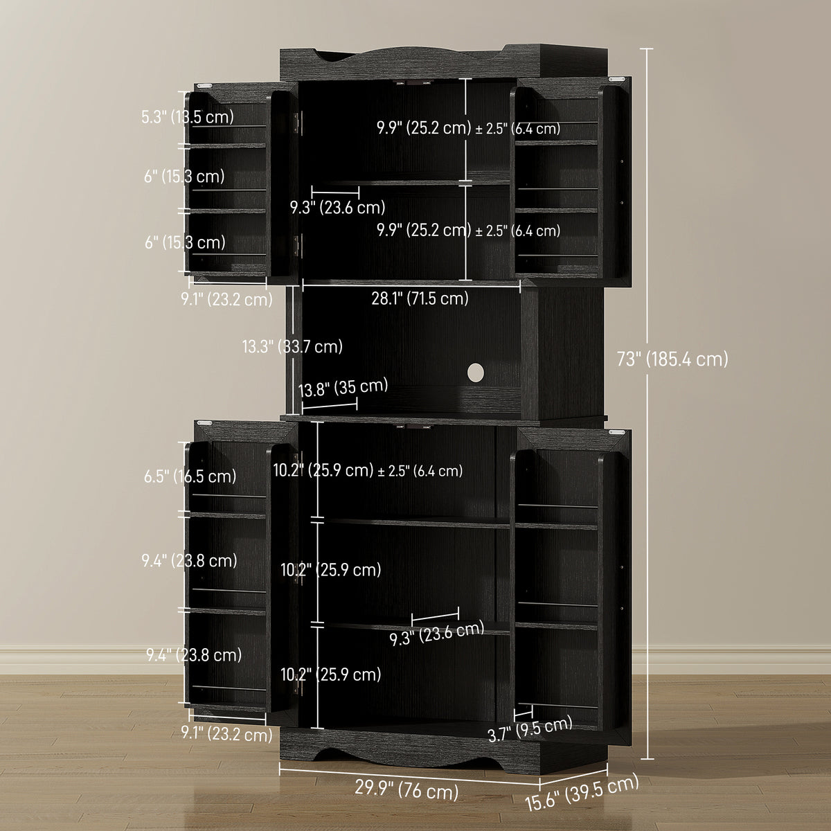 Kitchen Pantry Cabinet with 12 Door Shelves – 30"W x 73"H