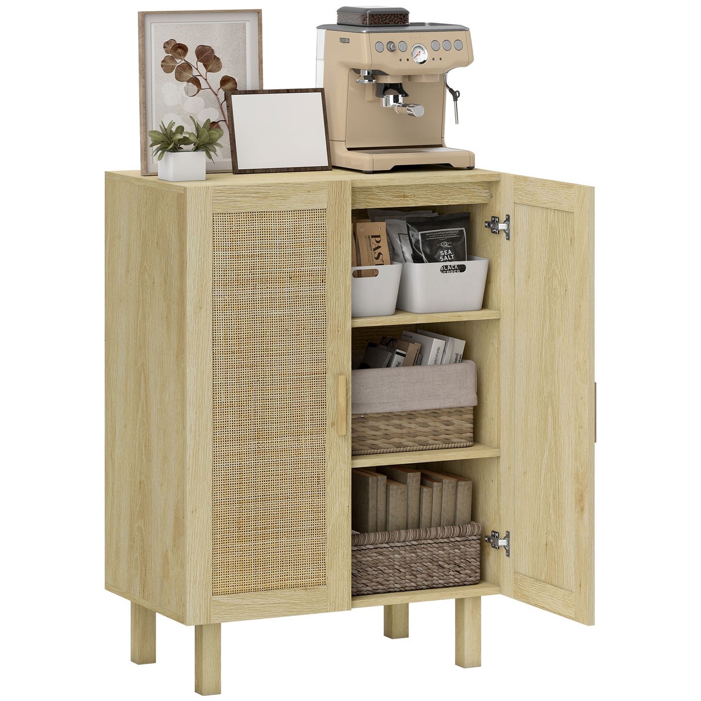 Boho Sideboard Natural with Rattan Doors and Adjustable Shelves