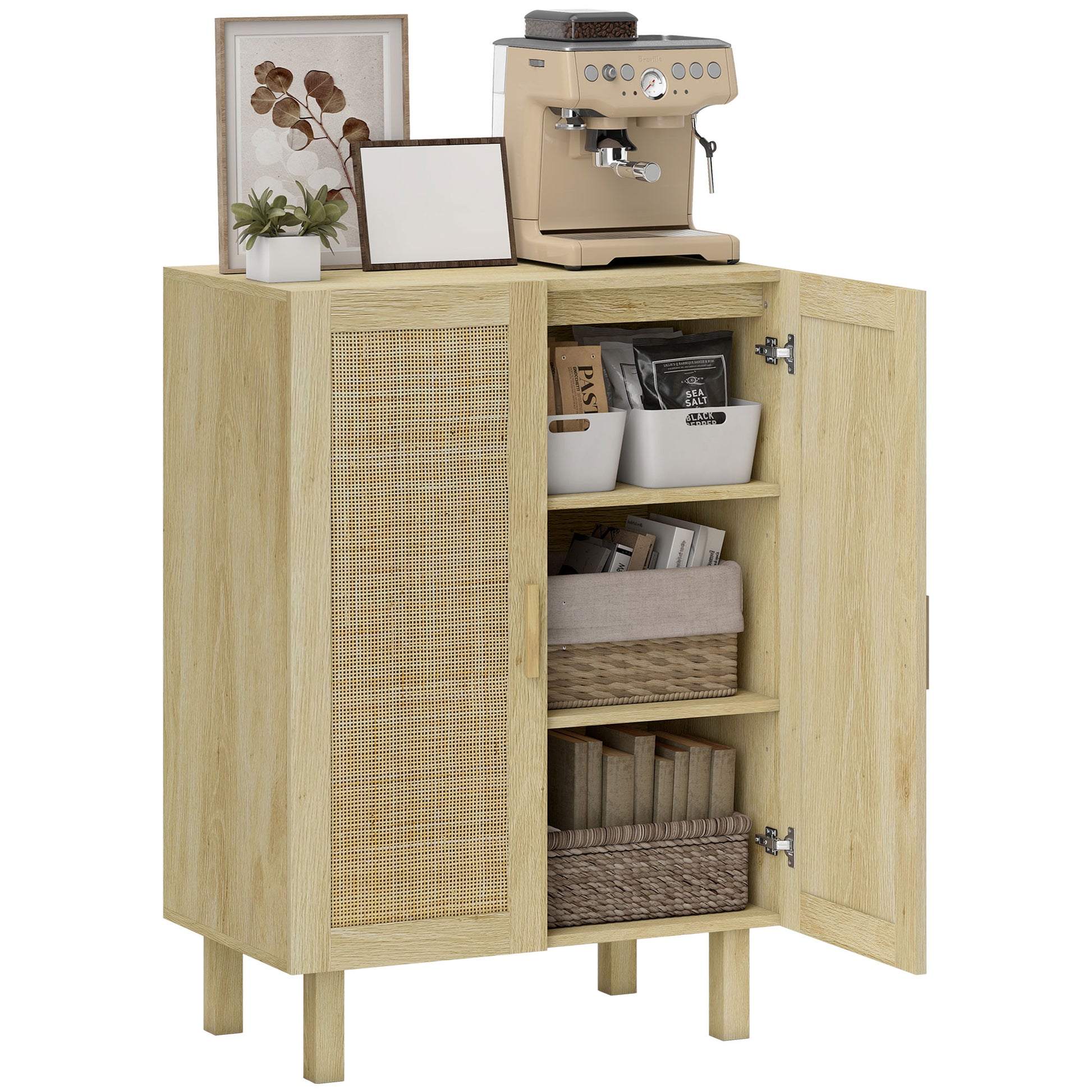 Boho Sideboard Natural with Rattan Doors and Adjustable Shelves