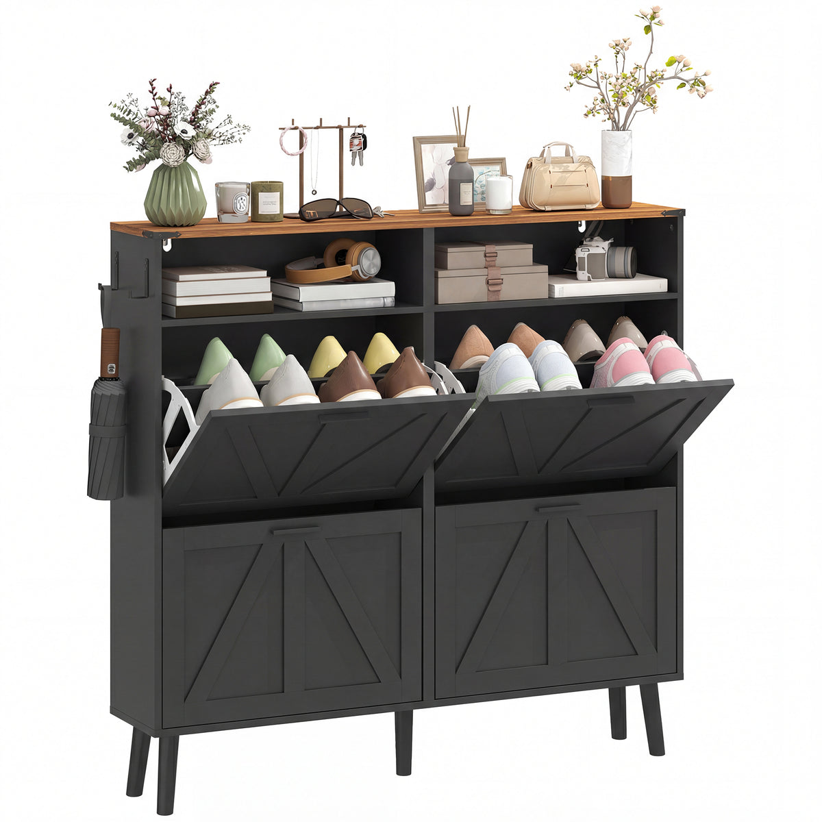 Shoe Storage Cabinet with 4 Flip Drawers – 47"W x 45"H