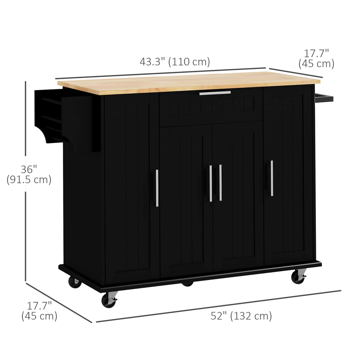 Modern Rolling Kitchen Island Cart with Drawers – 52"W x 36"H
