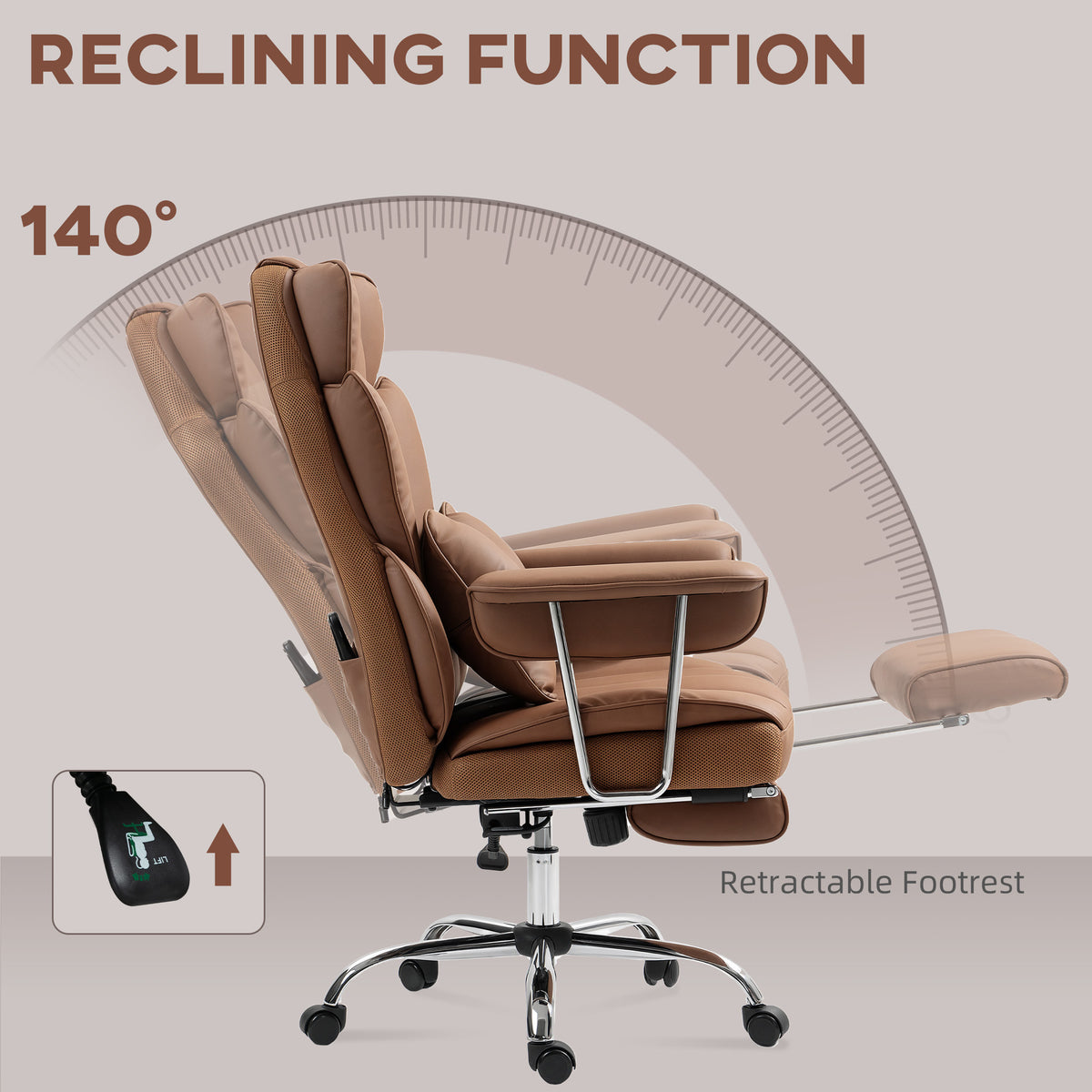 400LBS Massage Office Chair, Executive Office Chair with 6-Point Vibration, Brown