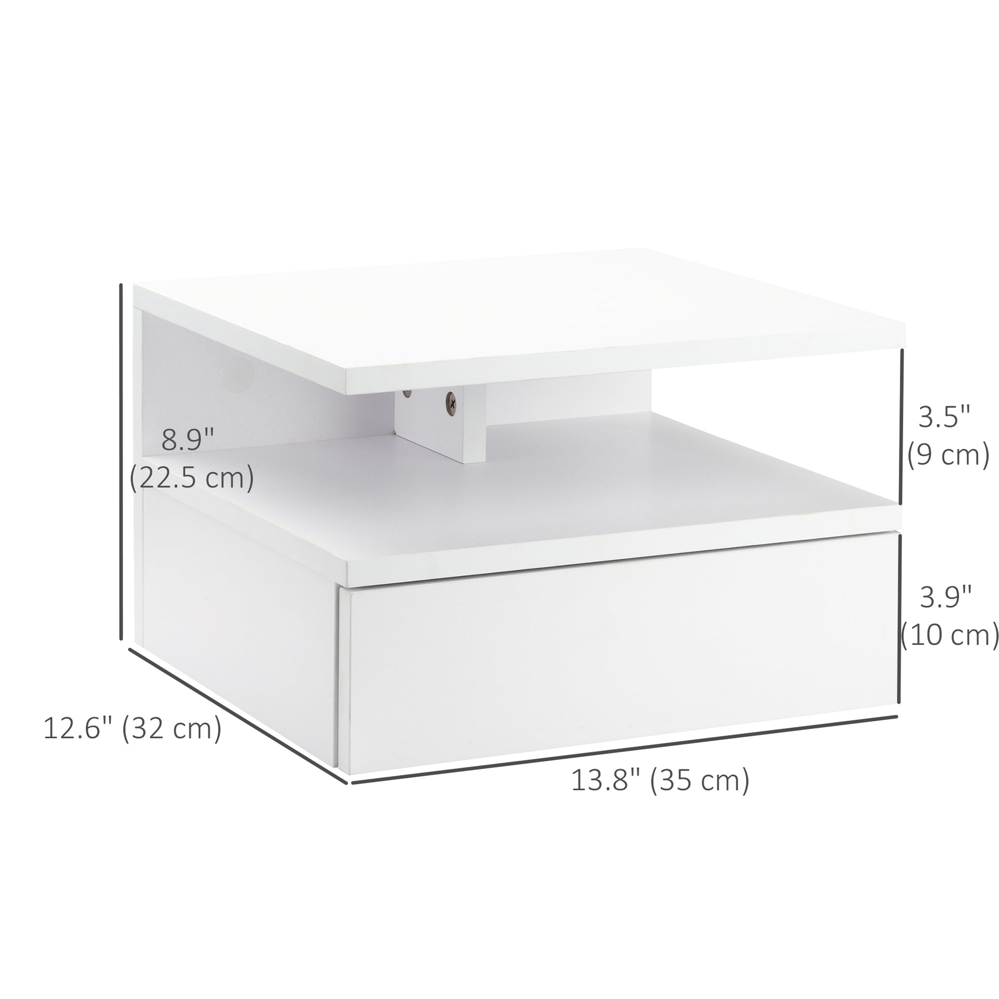 HOMCOM White Floating Wall Mounted Bedside Nightstands with Drawer and Shelf