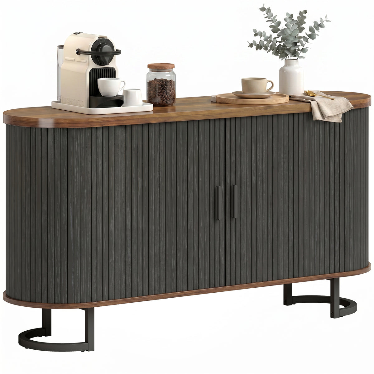 Modern Coffee Bar Cabinet with Sliding Doors and Adjustable Shelves – 55"W x 30"H