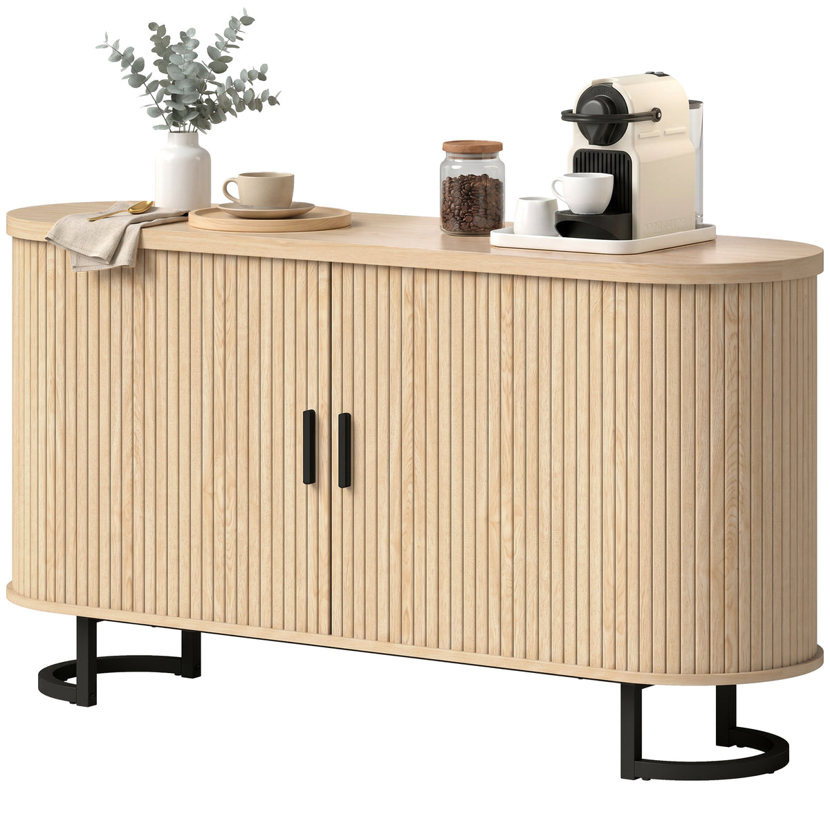 Modern Coffee Bar Cabinet with Sliding Doors and Adjustable Shelves – 55"W x 30"H