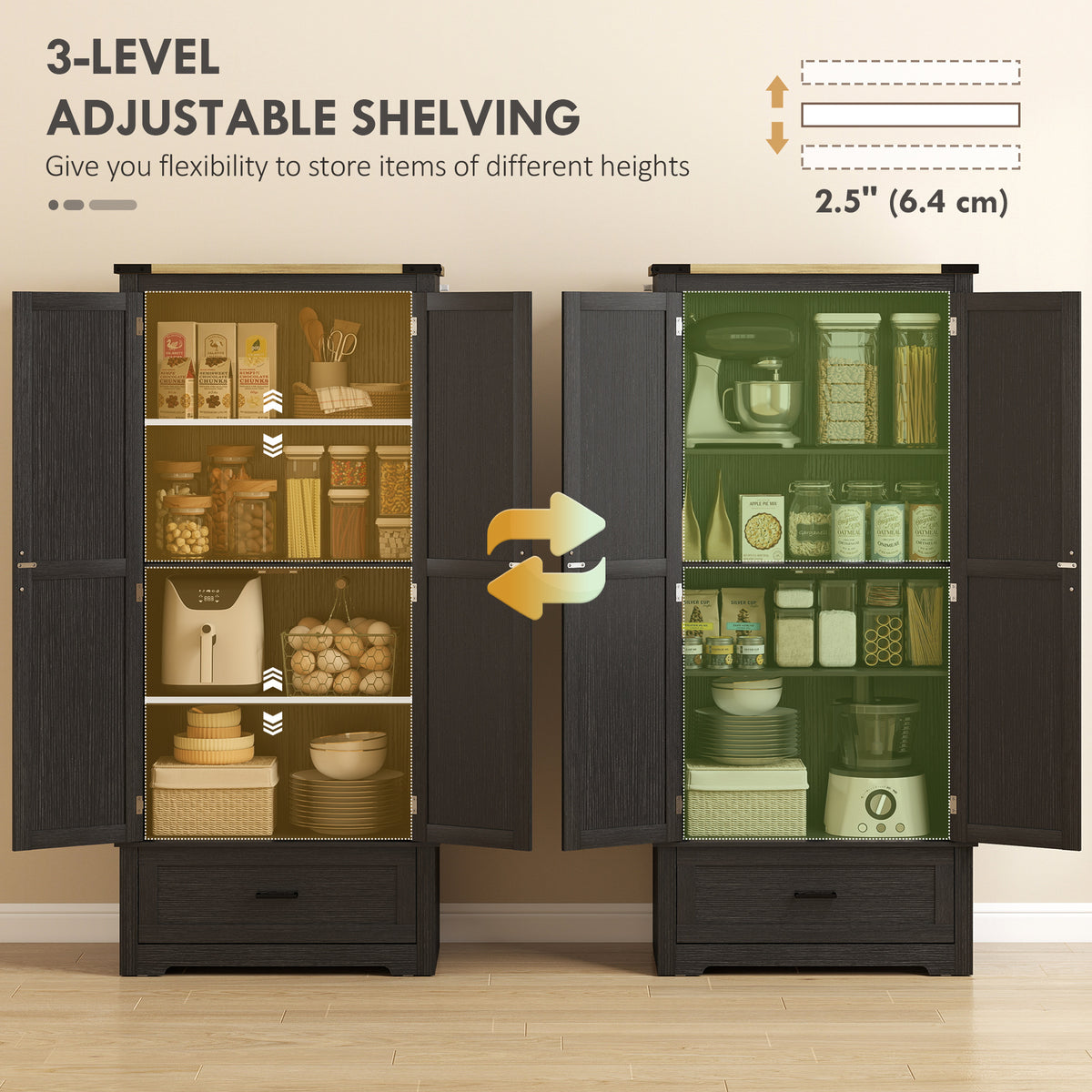Tall Farmhouse Kitchen Pantry Cabinet with 2 Doors – 31"W x 69"H