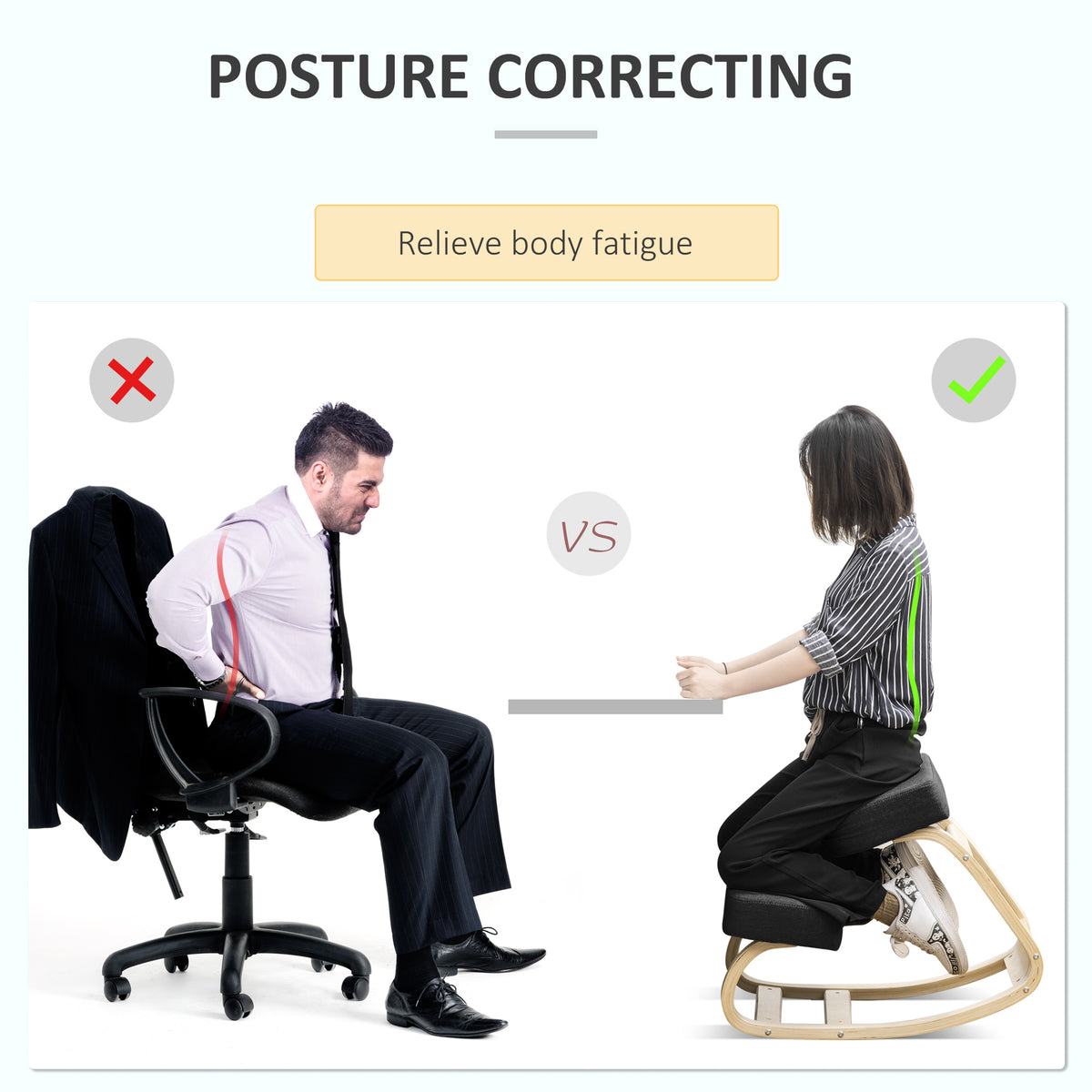 Ergonomic Kneeling Chair, Wood Kneel Stool with Thick Pads, Desk Knee Chair, Black