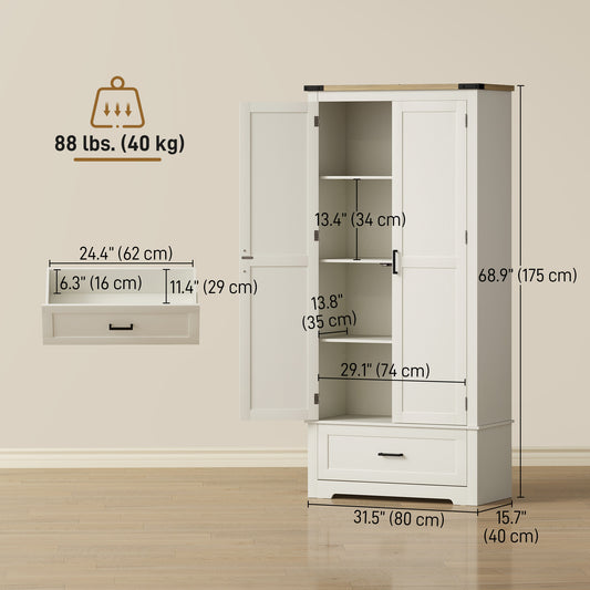 Tall Farmhouse Kitchen Pantry Cabinet with 2 Doors – 31"W x 69"H