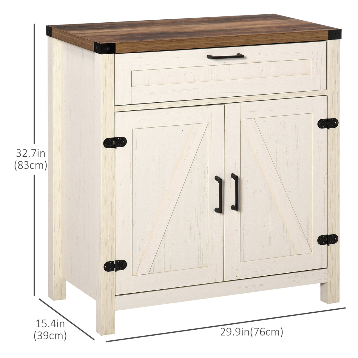 Sideboard Buffet Cabinet with 2 Rustic Barn Doors and Drawer – 30"W x 33"H