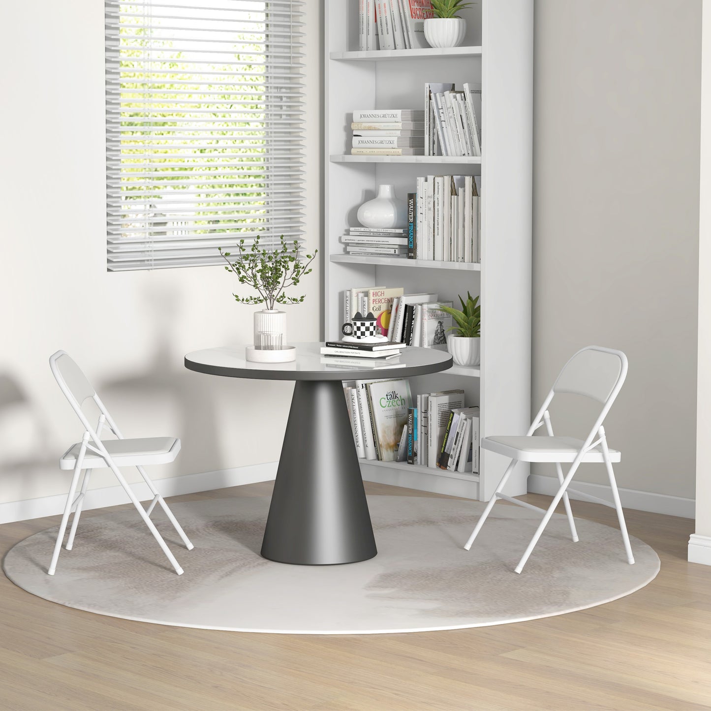 HOMCOM 2-Pack White PU Leather Padded Folding Chairs with Open Back