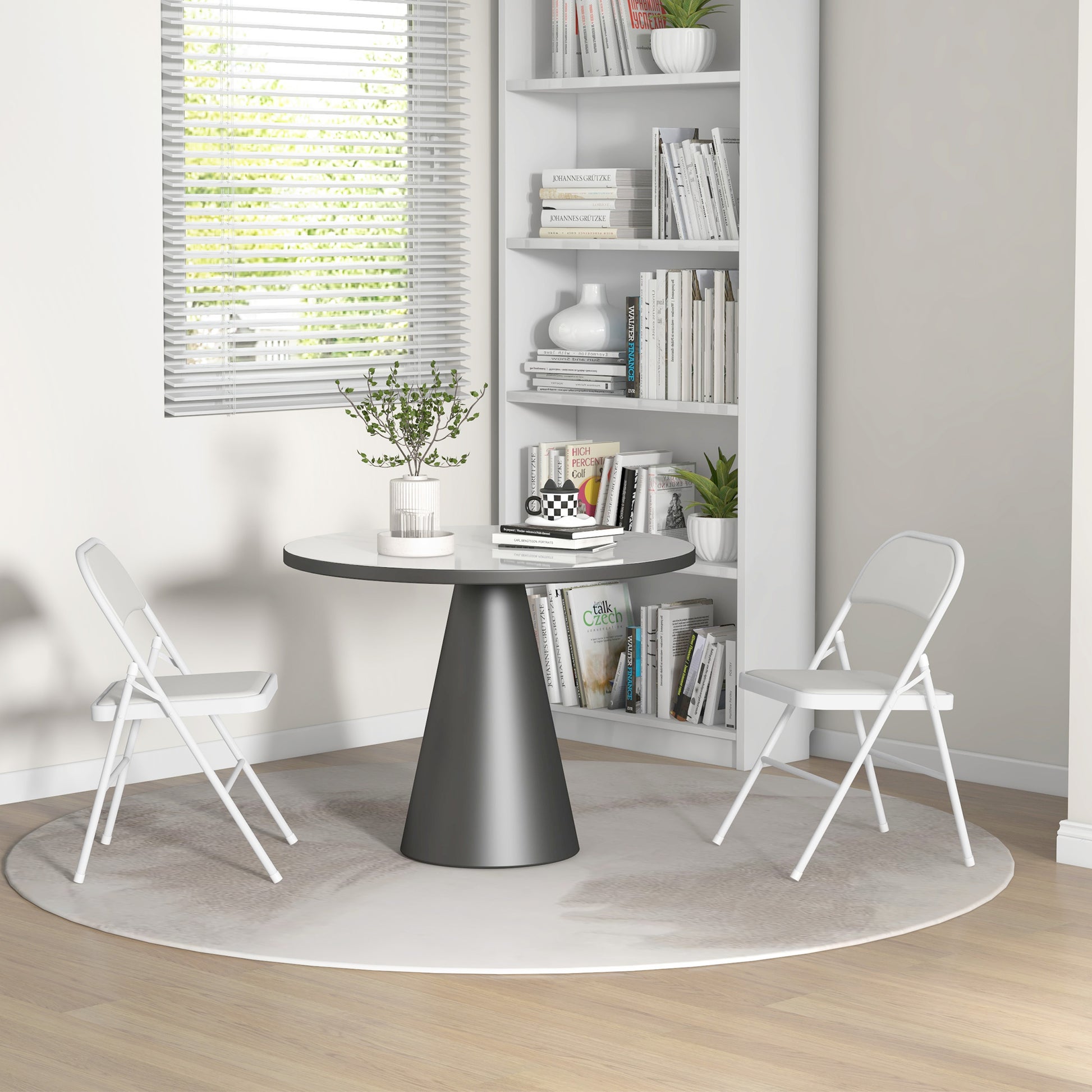 HOMCOM 2-Pack White PU Leather Padded Folding Chairs with Open Back