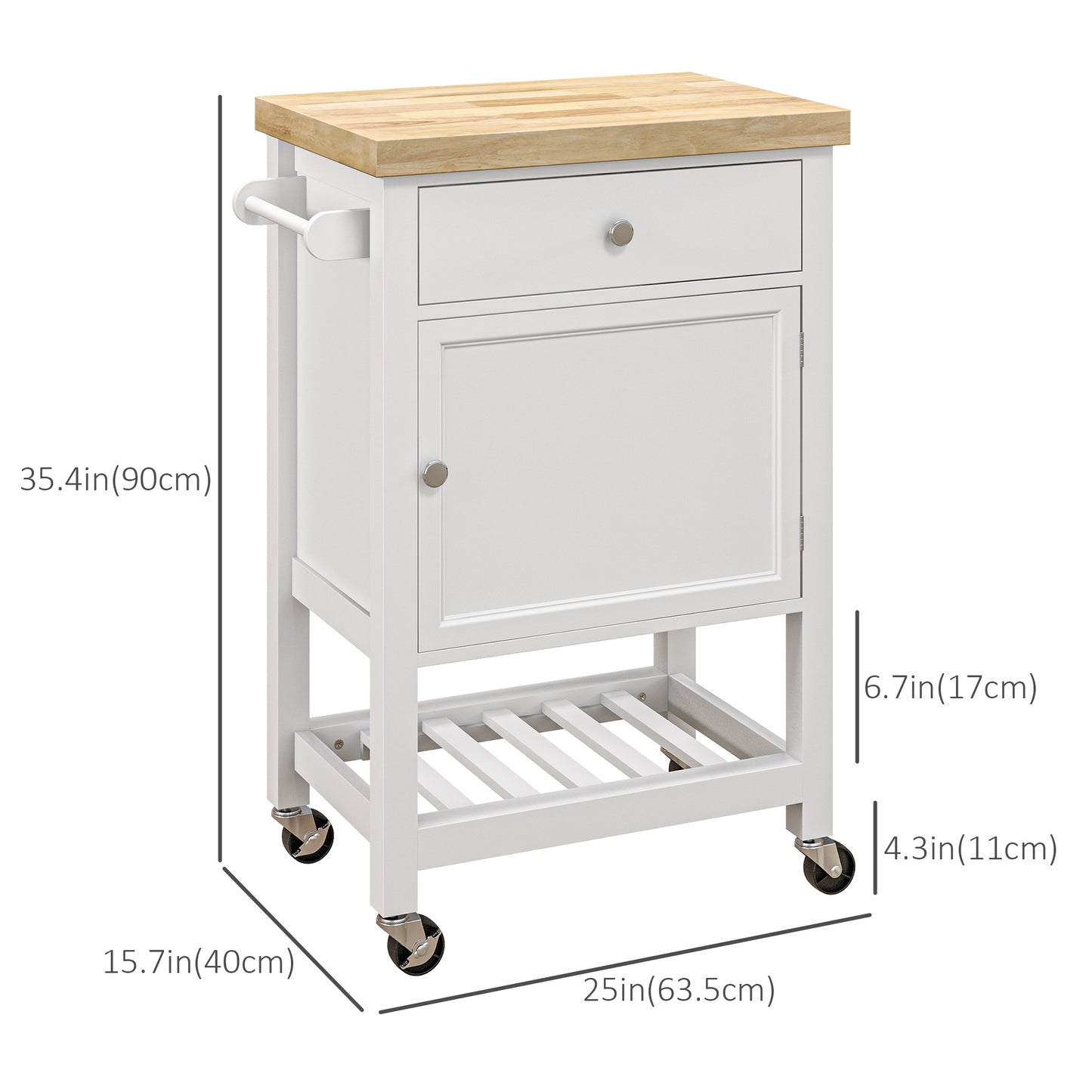 HOMCOM Rolling Kitchen Island Cart With Wood Top, White