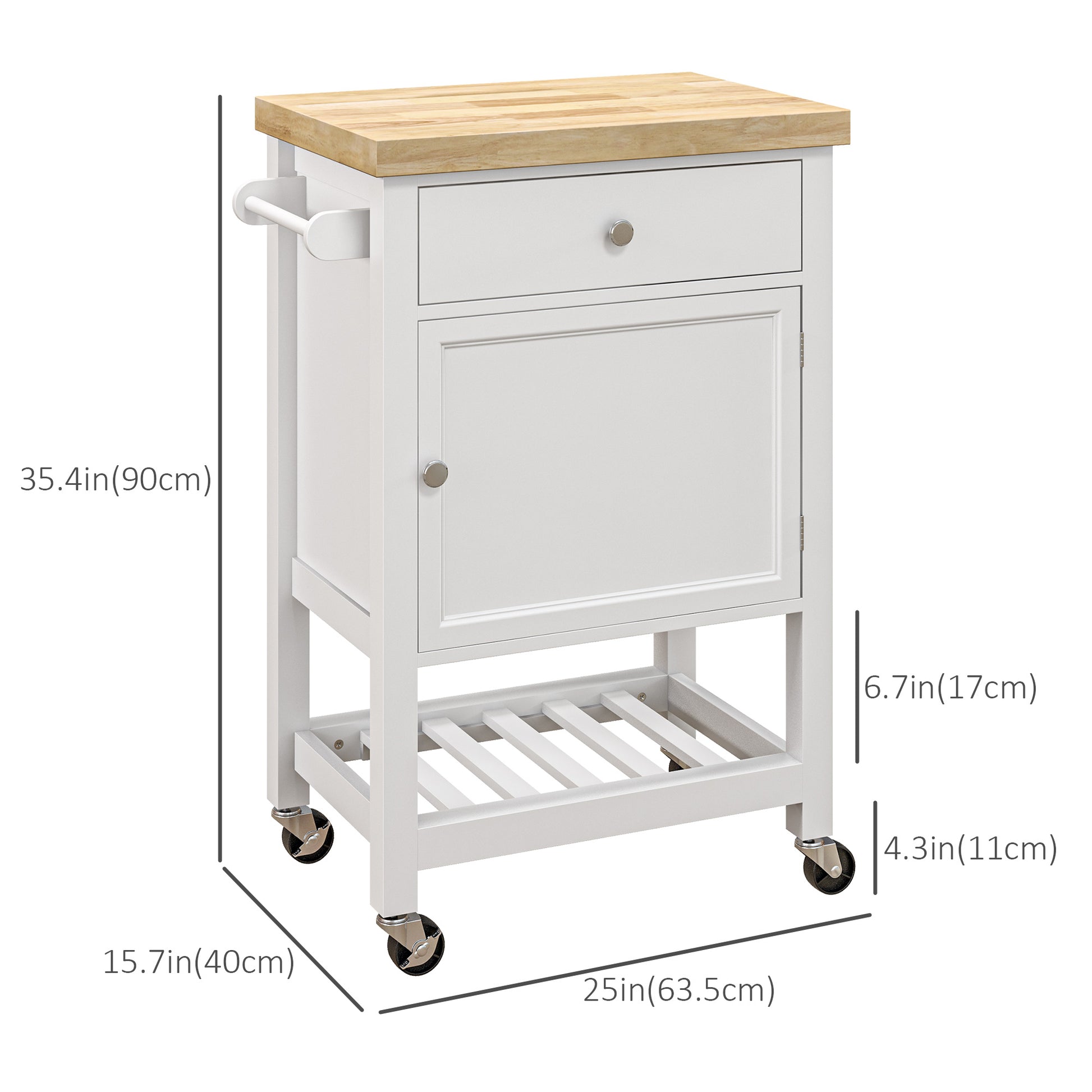 HOMCOM Rolling Kitchen Island Cart With Wood Top, White