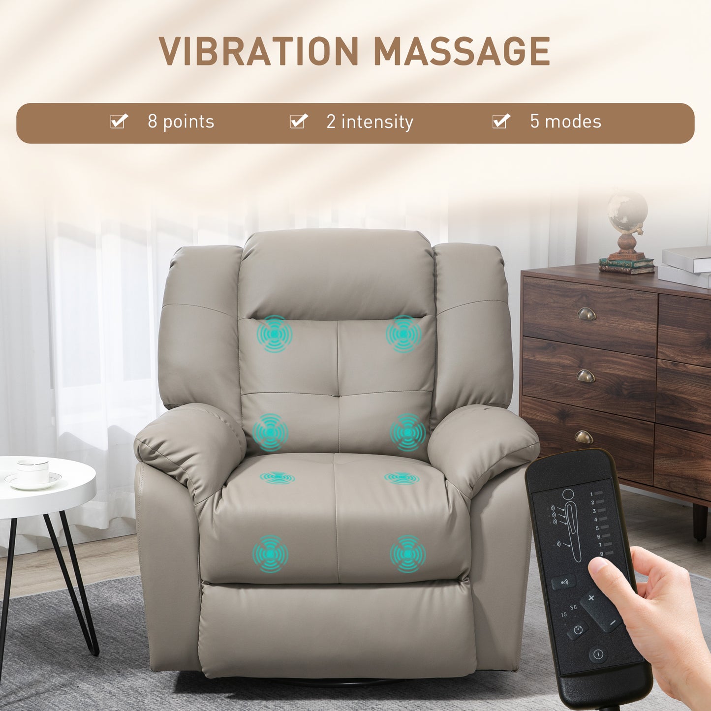 HOMCOM 8-Point Vibration Massage Recliner Chair with Swivel and Remote