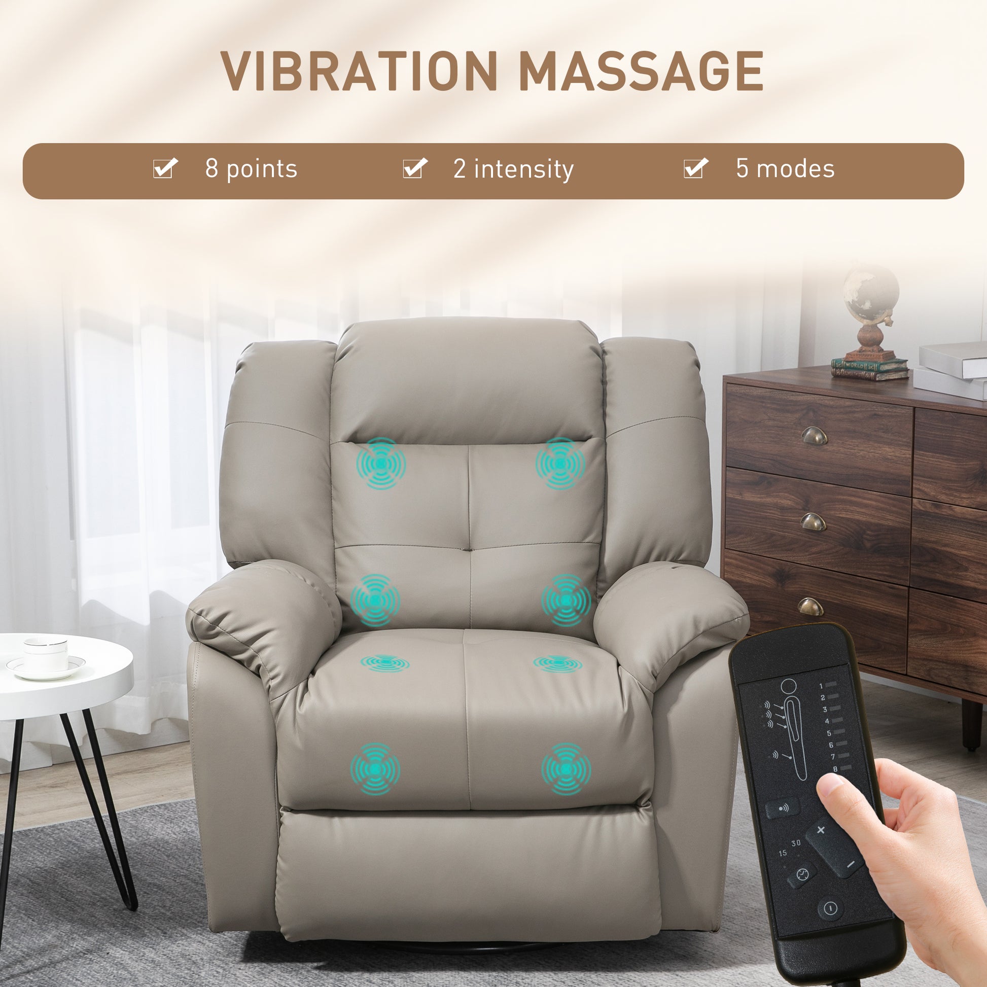 HOMCOM 8-Point Vibration Massage Recliner Chair with Swivel and Remote