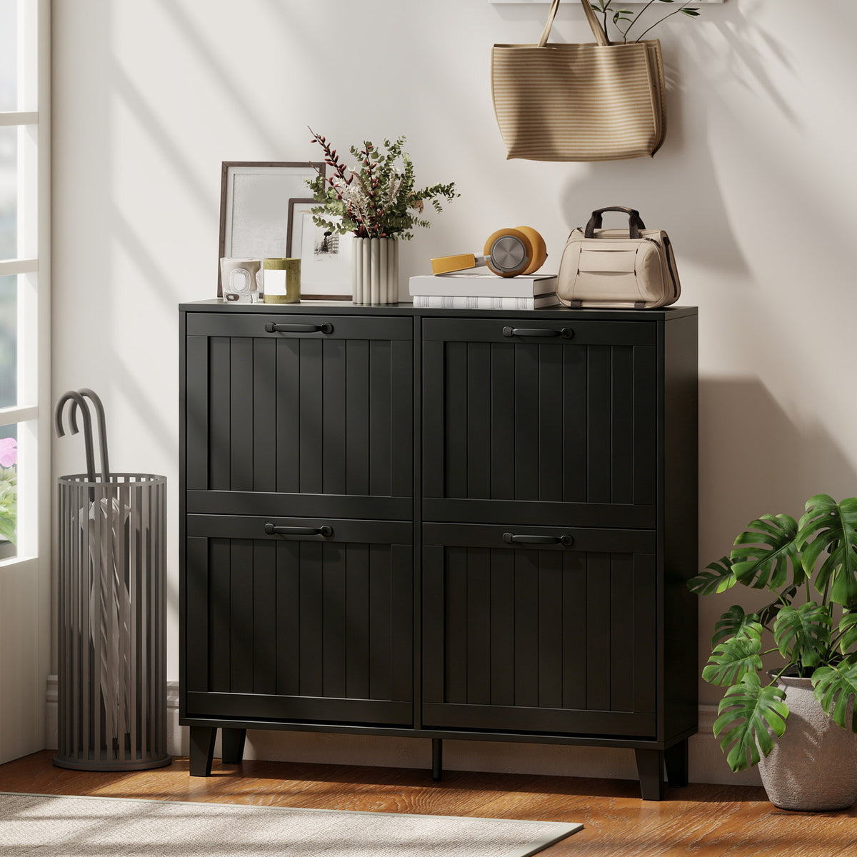 Shoe Cabinet with 4 Flip Drawers – 39"W x 37"H