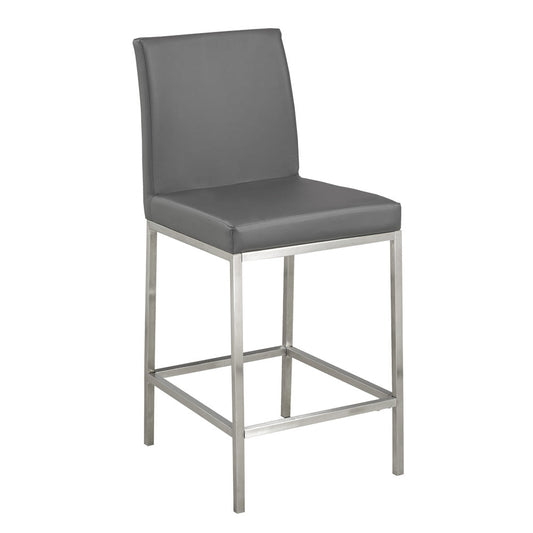 Faux Leather Counter Stool, Brushed Steel Frame