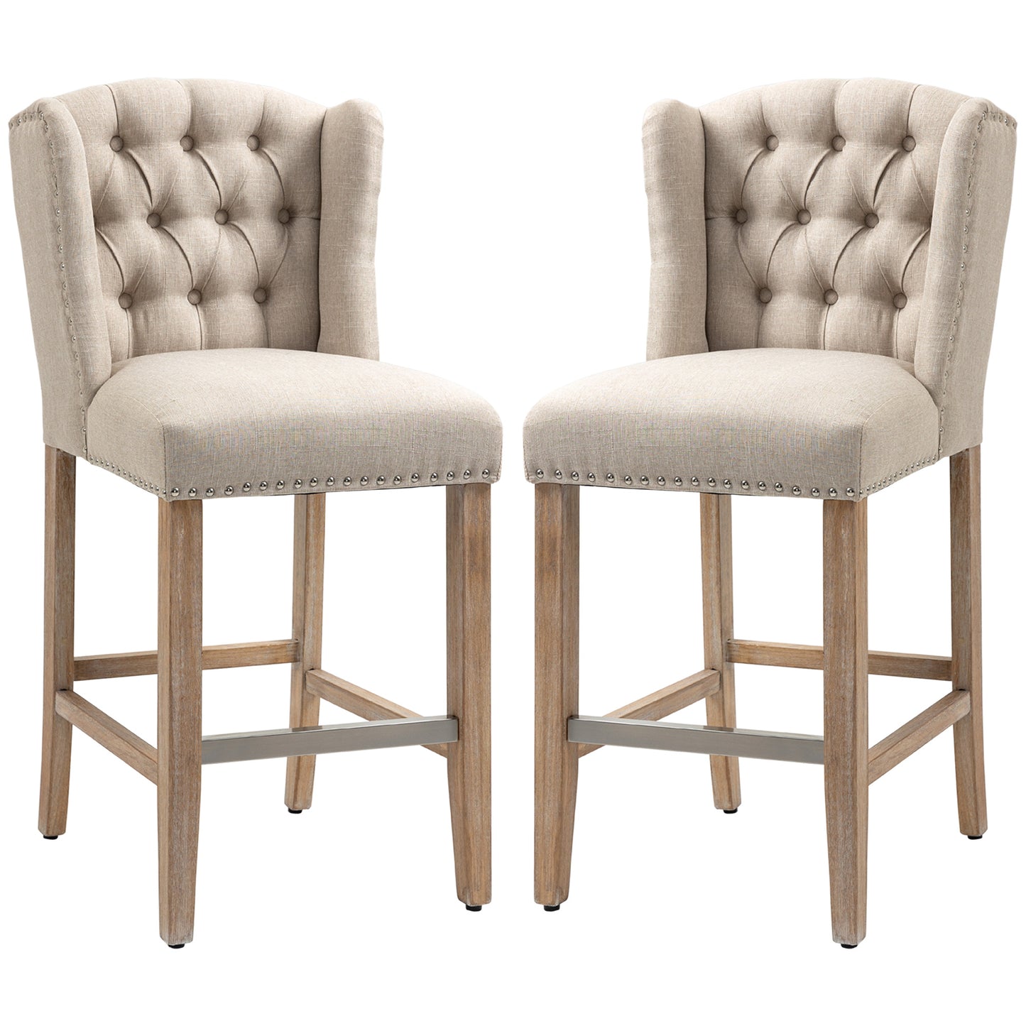 HOMCOM Set of 2 Beige Tufted Upholstered Bar Stools