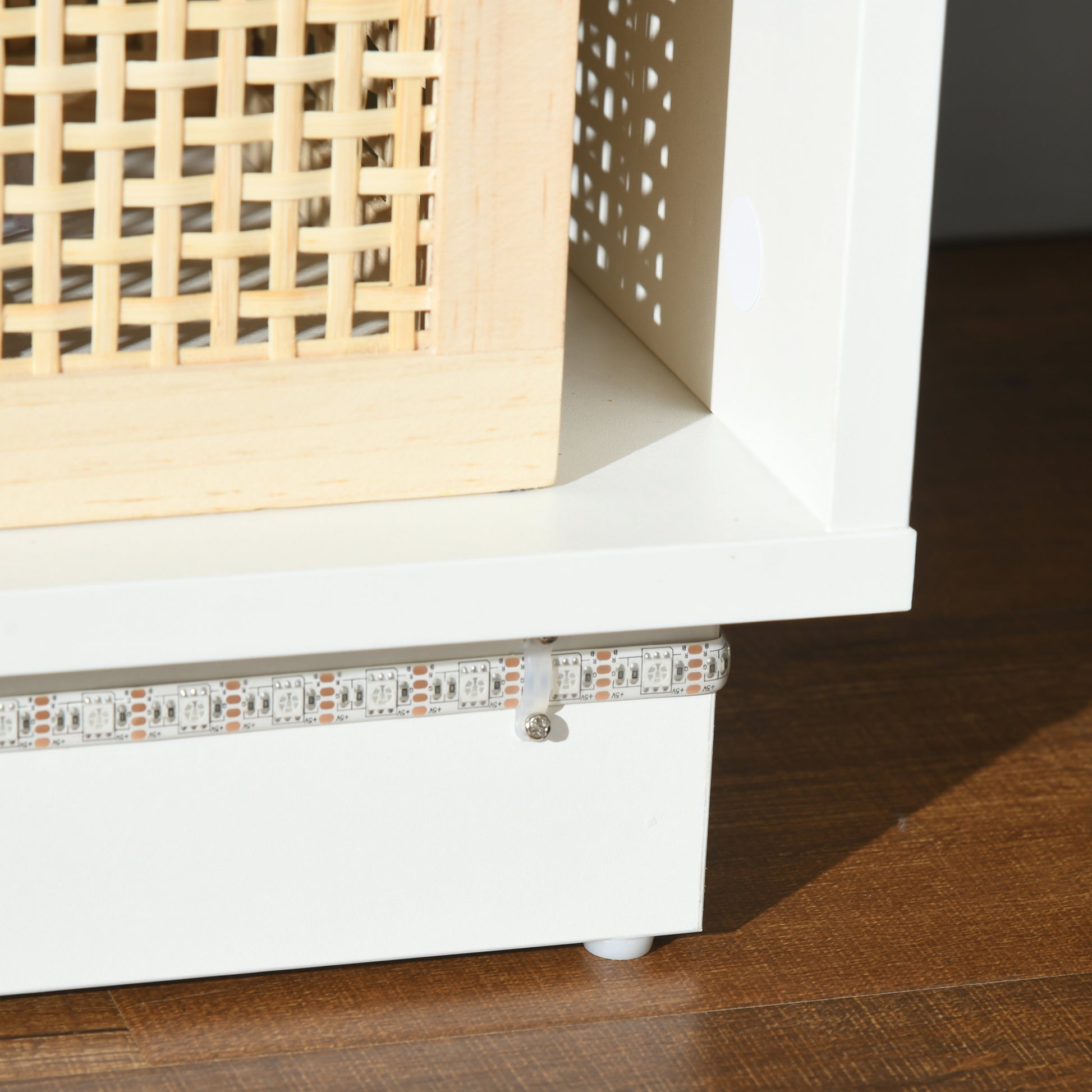 HOMCOM LED Nightstand Bedside Table with High Gloss Drawer and Shelves