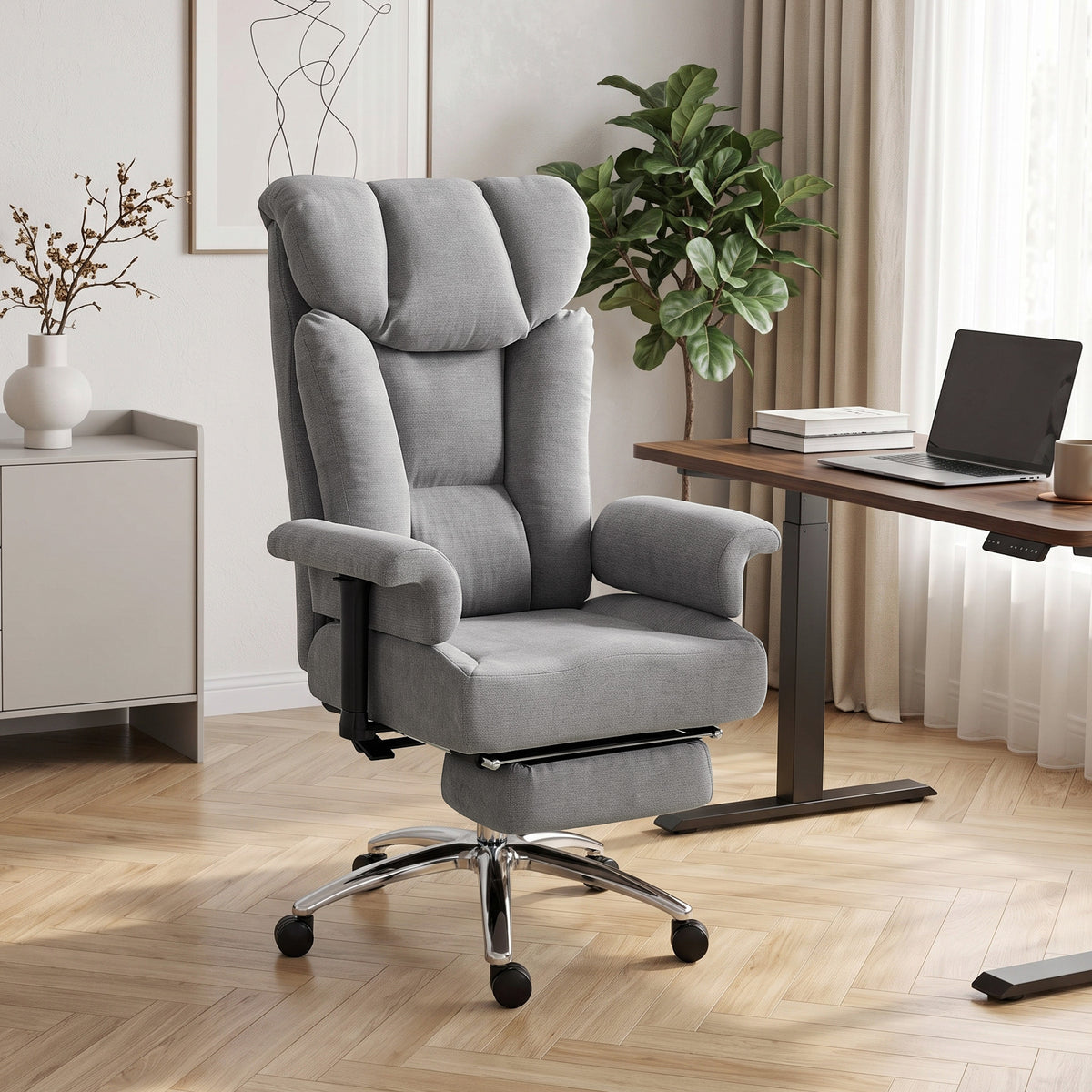 550lbs Big and Tall Office Chair, Heavy Duty Executive Desk Chair with Adjustable Padded Armrests, Grey