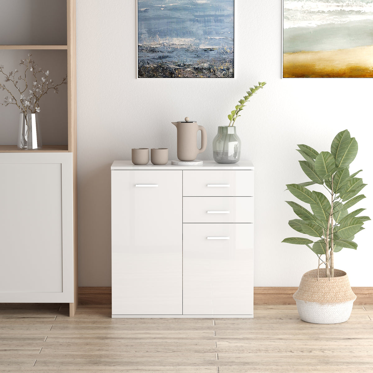 High Gloss Sideboard with 2 Drawers and 2 Doors – 28"W x 30"H