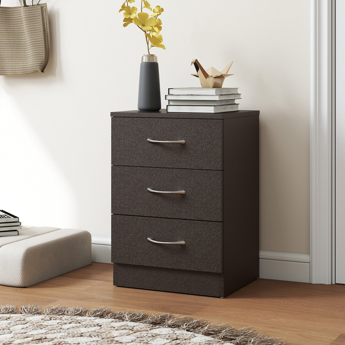 3-Drawer Wood Nightstand – 16"W x 23"H