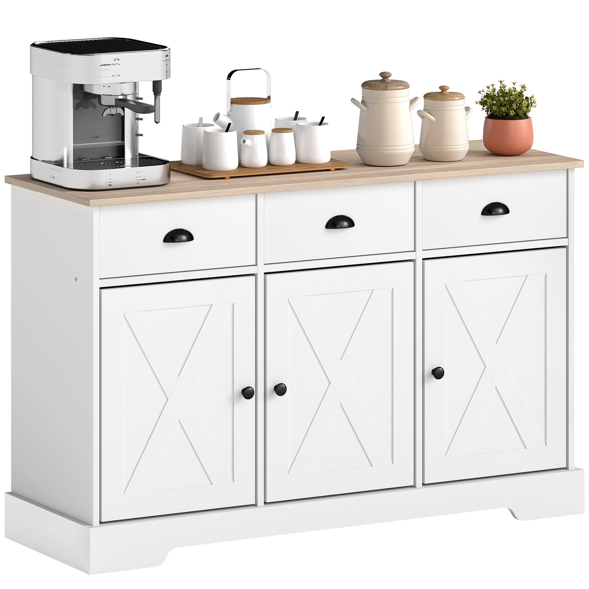 Farmhouse Sideboard with 3 Barn Doors and 3 Drawers – 47"W x 30"H