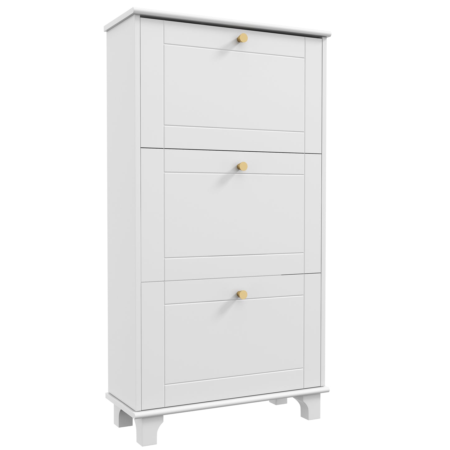 Slim White Shoe Storage Cabinet with 3 Flip Drawers, Adjustable Shelves