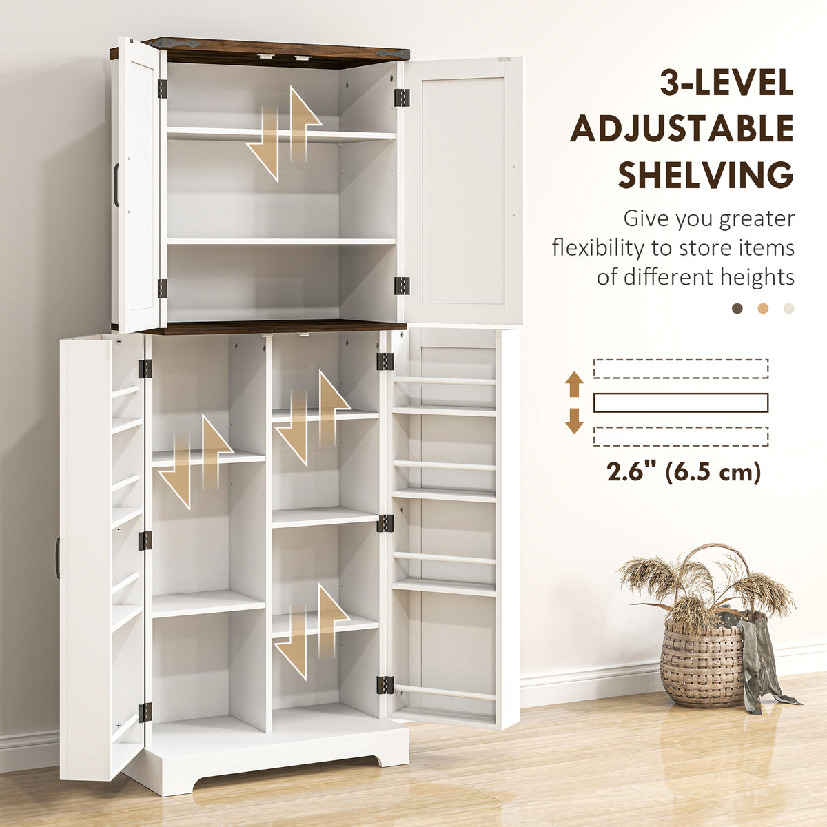 Tall Kitchen Pantry Cabinet with Spice Racks and Adjustable Shelves – 24"W x 64"H