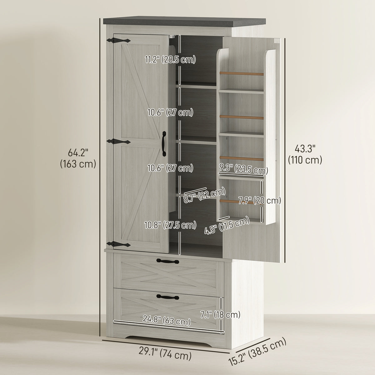 Freestanding Kitchen Pantry Cabinet with Drawers – 29"W x 64"H